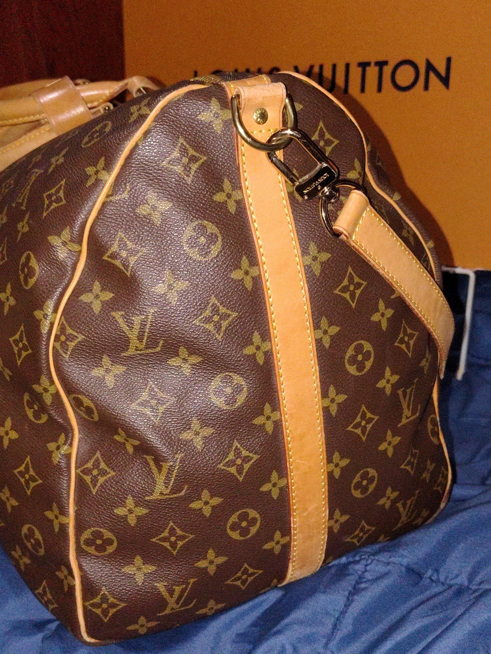 Louis Vuitton 60 Monogram Canvas Duffel Keepall with Tan Leather Trim - Picture 8 of 13